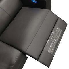 6 Seater Real Leather sofa Black Color Lounge Set for Living Room Couch with Adjustable Headrest.