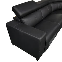 6 Seater Real Leather sofa Black Color Lounge Set for Living Room Couch with Adjustable Headrest.