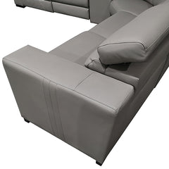 6 Seater Real Leather sofa Grey Color Lounge Set for Living Room Couch with Adjustable Headrest.