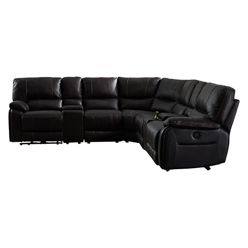 Round Corner Genuine Leather Dark Brown Electric Recliner with 2x Cup Holders Lounge Set for Living Room.