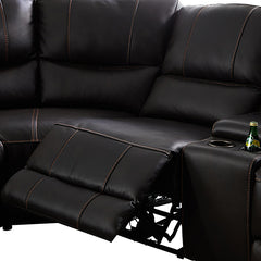 Round Corner Genuine Leather Dark Brown Electric Recliner with 2x Cup Holders Lounge Set for Living Room.