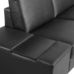 Lounge Set Luxurious 6 Seater Bonded Leather Corner Sofa Living Room Couch in Black with Chaise.