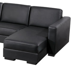 Lounge Set Luxurious 6 Seater Bonded Leather Corner Sofa Living Room Couch in Black with Chaise.