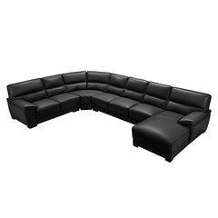 Lounge Set Luxurious 7 Seater Bonded Leather Corner Sofa Living Room Couch in Black with Chaise.