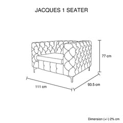 Single Seater Black Sofa Classic Armchair Button Tufted in Velvet Fabric with Metal Legs.