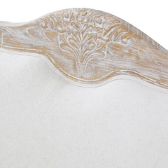 Oak Wood White Washed Finish Rolled Armrest 2 Seater Sofa Linen Fabric.