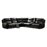 6 Seater Corner Sofa with Genuine Leather Black Armless Recliners Straight Console Lounge Set for Living Room.