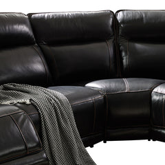 6 Seater Corner Sofa with Genuine Leather Black Armless Recliners Straight Console Lounge Set for Living Room.