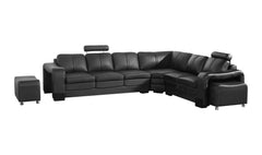 Lounge Set Luxurious 6 Seater Faux Leather Corner Sofa Living Room Couch in Black with 2x Ottomans.