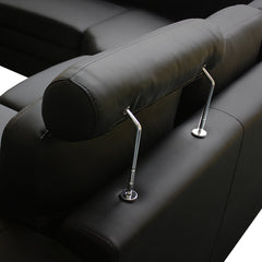 Lounge Set Luxurious 6 Seater Faux Leather Corner Sofa Living Room Couch in Black with 2x Ottomans.