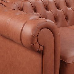 Single Seater Brown Sofa Armchair for Lounge Chesterfireld Style Button Tufted in Faux Leather.