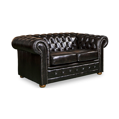 2 Seater Genuine Leather Upholstery Deep Quilting Pocket Spring Button Studding Sofa Lounge Set for Living Room Couch In Brown Colour.