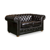 2 Seater Genuine Leather Upholstery Deep Quilting Pocket Spring Button Studding Sofa Lounge Set for Living Room Couch In Brown Colour.