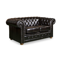 2 Seater Genuine Leather Upholstery Deep Quilting Pocket Spring Button Studding Sofa Lounge Set for Living Room Couch In Brown Colour.