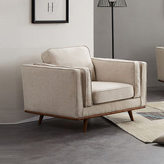 Single Seater Armchair Sofa Modern Lounge Accent Chair in Beige Fabric with Wooden Frame.