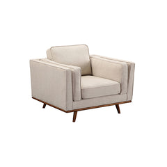 Single Seater Armchair Sofa Modern Lounge Accent Chair in Beige Fabric with Wooden Frame.
