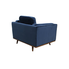 Single Seater Armchair Sofa Modern Lounge Accent Chair in Soft Blue Velvet with Wooden Frame.