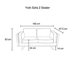 York Sofa 2 Seater Fabric Cushion Modern Sofa Blue Colour.