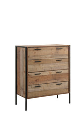 Tallboy 4 Storage Drawers Natural Wood Like Particle board Construction in Oak Colour