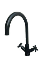 2023 Matte Black Cross 1/4 turn hot cold Solid stainless steel goose neck Swivel Kitchen tap