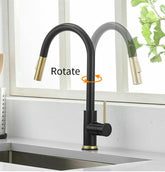 2023 Brushed Gold Spout Matte Black pull out with spray function kitchen mixer tap faucet NO sensor