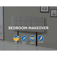 Linen Fabric Double Bed Deluxe Headboard Bedhead - Beige