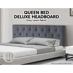 Linen Fabric Queen Bed Deluxe Headboard Bedhead - Grey