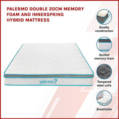 Palermo Double 20cm Memory Foam and Innerspring Hybrid Mattress