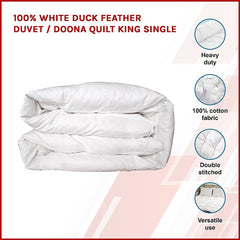 100% White Duck Feather Duvet / Doona Quilt King Single