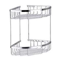 2-Tier Corner Bathroom Basket Shelf Rail Rack