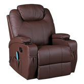 Brown Massage Sofa Chair Recliner 360 Degree Swivel PU Leather Lounge 8 Point Heated.