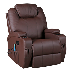 Brown Massage Sofa Chair Recliner 360 Degree Swivel PU Leather Lounge 8 Point Heated.