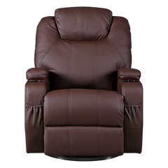 Brown Massage Sofa Chair Recliner 360 Degree Swivel PU Leather Lounge 8 Point Heated.