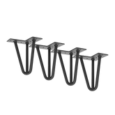 Set of 4 Industrial 3-Rod Retro Hairpin Table Legs 12mm Steel Bench Desk - 11cm Black