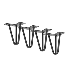 Set of 4 Industrial 3-Rod Retro Hairpin Table Legs 12mm Steel Bench Desk - 11cm Black