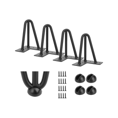 Set of 4 Industrial 3-Rod Retro Hairpin Table Legs 12mm Steel Bench Desk - 11cm Black