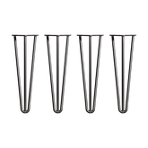 Set of 4 Industrial 3-Rod Retro Hairpin Table Legs 12mm Steel Bench Desk - 41cm Black