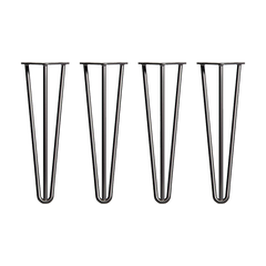 Set of 4 Industrial 3-Rod Retro Hairpin Table Legs 12mm Steel Bench Desk - 41cm Black