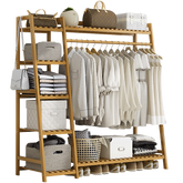 Portable Clothes Rack Coat Garment Stand Bamboo Rail Hanger Airer Closet