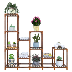 Indoor Outdoor Garden Plant Stand Planter Flower Pot Shelf Wooden Shelving - 12 Shelves