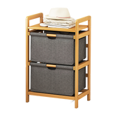 Bamboo Shelf with Storage Hamper - Wooden Bamboo Removable Bags
