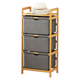 Bamboo Shelf with Storage Hamper - Wooden Bamboo Removable Bags
