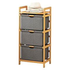 Bamboo Shelf with Storage Hamper - Wooden Bamboo Removable Bags