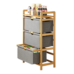Bamboo Shelf with Storage Hamper - Wooden Bamboo Removable Bags