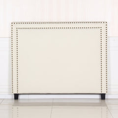 Bed Head Queen White Headboard Upholstery Fabric Studded Buttons