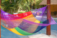 Mayan Legacy Jumbo Size Outdoor Cotton Mexican Hammock in Rainbow Colour