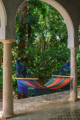 Mayan Legacy King Size Outdoor Cotton Mexican Resort Hammock With Fringe in Mexicana Colour