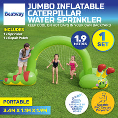 Bestway Inflatable Caterpillar Sprinkler Jumbo Sized Bright Design 3.4 x 1.9m
