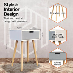 Home Master 1 Drawer Side Table Modern Sleek & Stylish Neutral Design 61cm