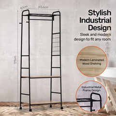 Home Master Garment Rack & Shelving 2 Tier Sleek Stylish Modern Design 1.71m